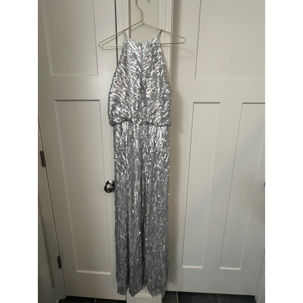 DONNA MORGAN serenity COLLECTION silver SEQUINED SHIMMER GOWN WOMENS 2 - Picture 4 of 11